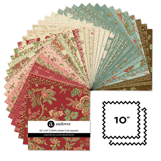 Jingle Bells by Laundry Basket Quilts for Andover Fabric  (10" Layer Cake) 10-JING-42