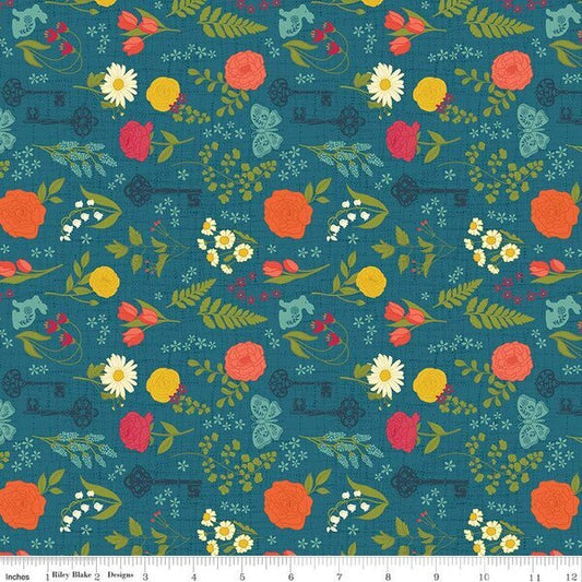 First Blooms Pressed Flowers Denim  C16321