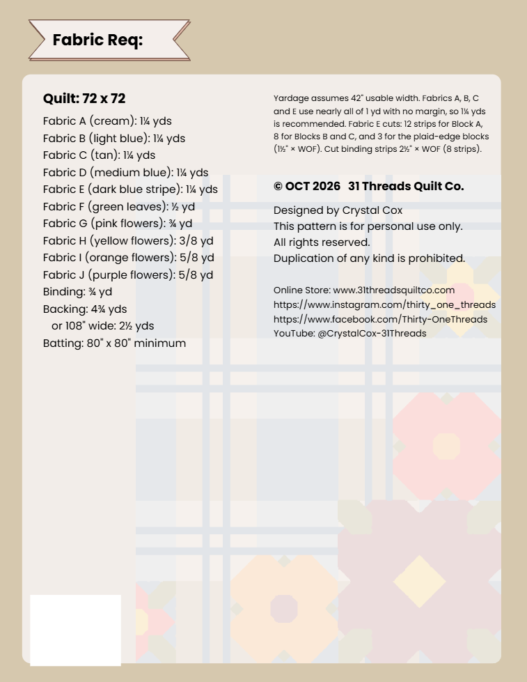 Plaid & Petals Quilt Pattern (PDF)